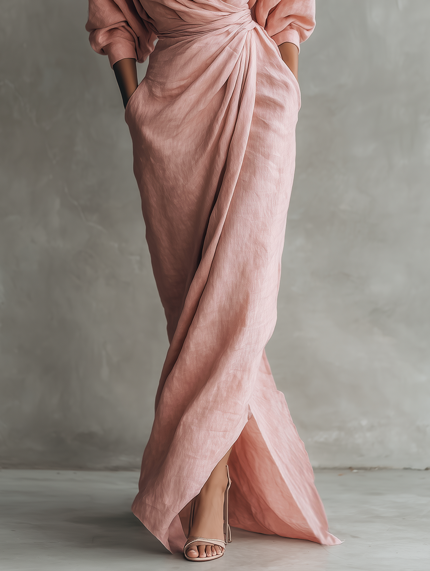 Vestido Maxi Rosa con Escote en V