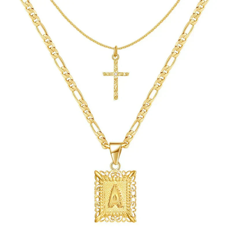 Conjunto Collar Cruz con Inicial | Oro