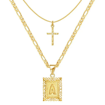 Conjunto Collar Cruz con Inicial | Oro