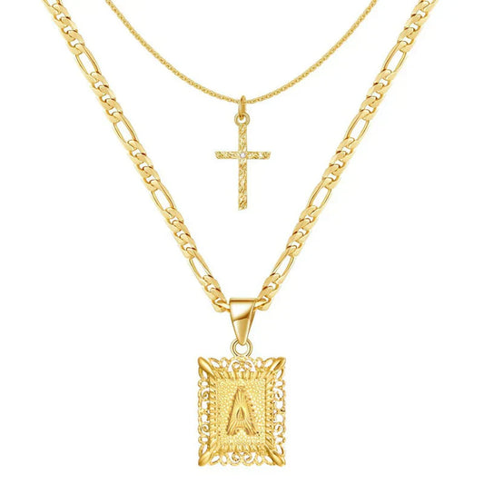 Conjunto Collar Cruz con Inicial | Oro