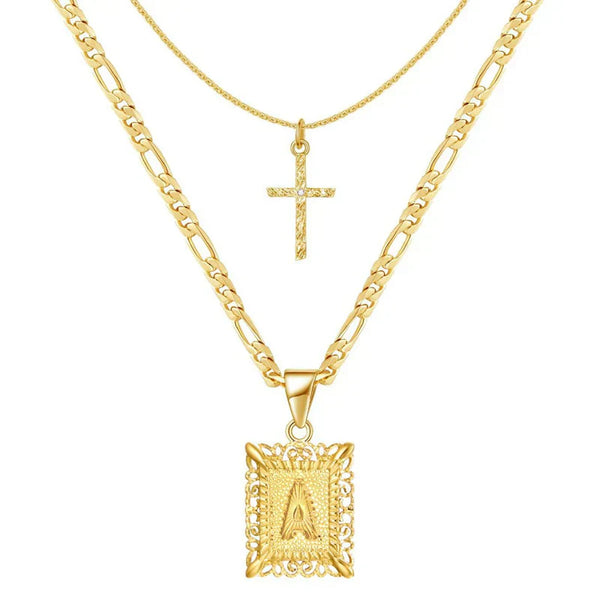 Conjunto Collar Cruz con Inicial | Oro