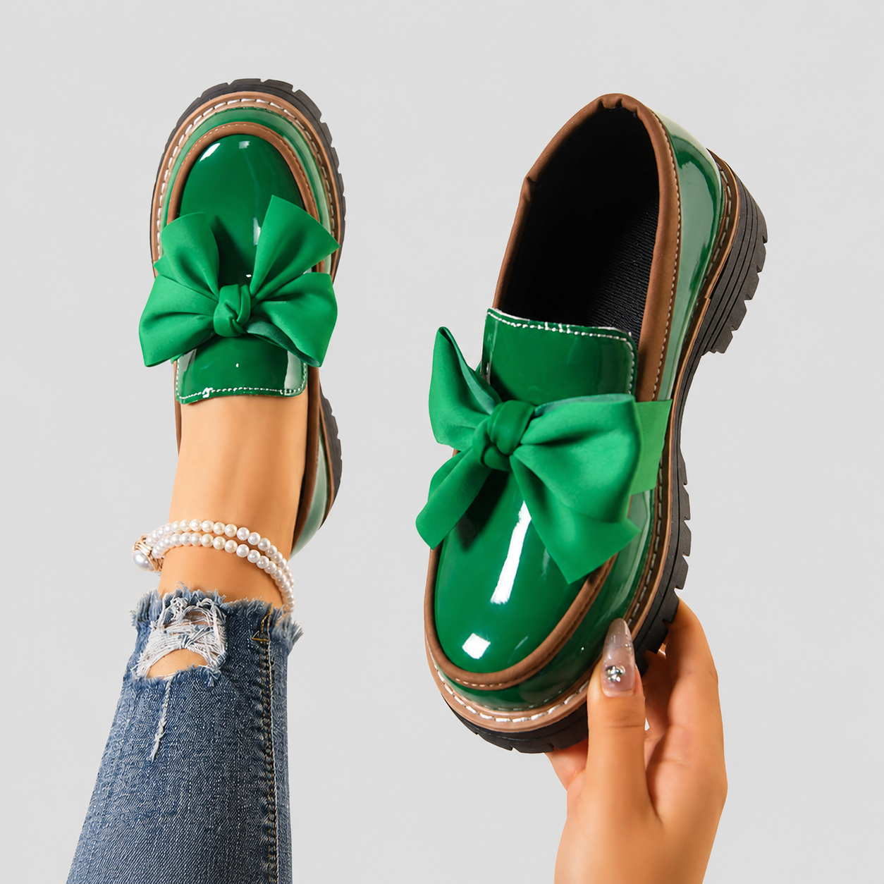 Mocasines Brillantes con Lazo