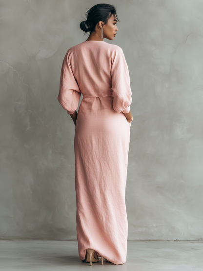 Vestido Maxi Rosa con Escote en V