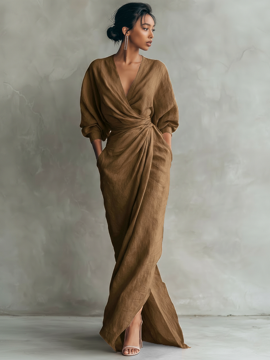 Vestido Maxi Rosa con Escote en V
