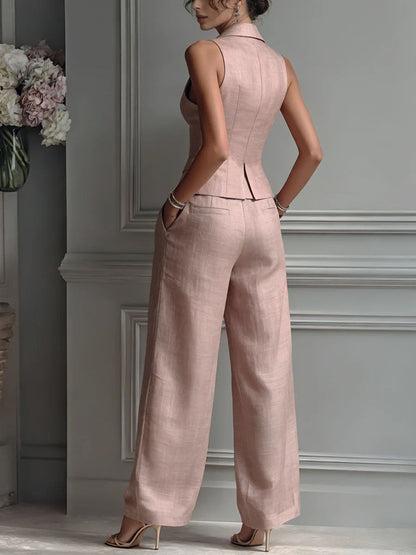 Conjunto de mujer de dos piezas con escote en V y botones