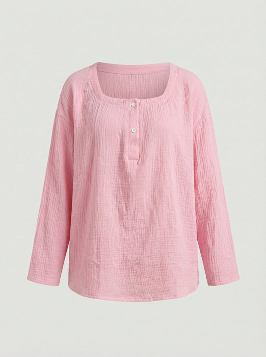 Ana - Blusa sencilla de cuello cuadrado y manga larga