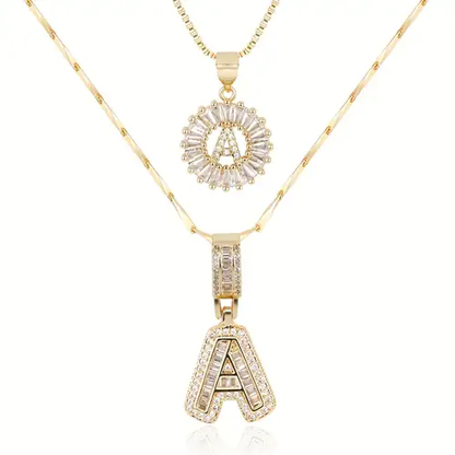 Conjunto Collar Inicial de Letra Pavé | Oro
