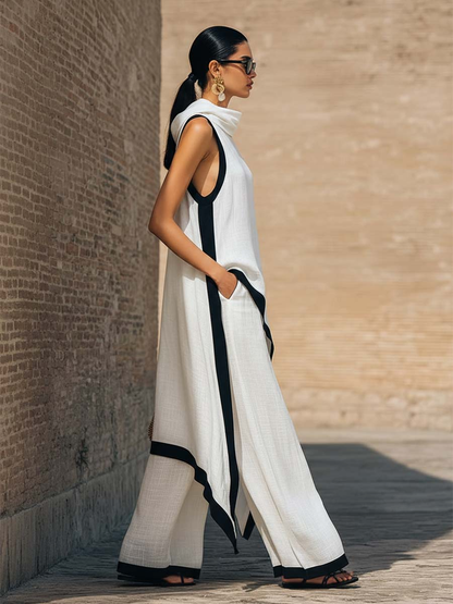 Conjunto elegante de dos piezas con corte artístico.