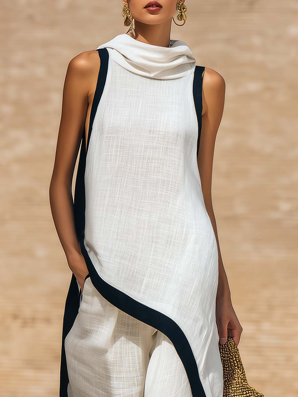 Conjunto elegante de dos piezas con corte artístico.